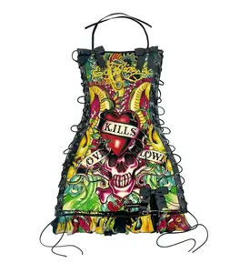 European Retro SkullPrint Tube Top Suspender Dress GothicHalloween Party Outfit Womenswear Fabri