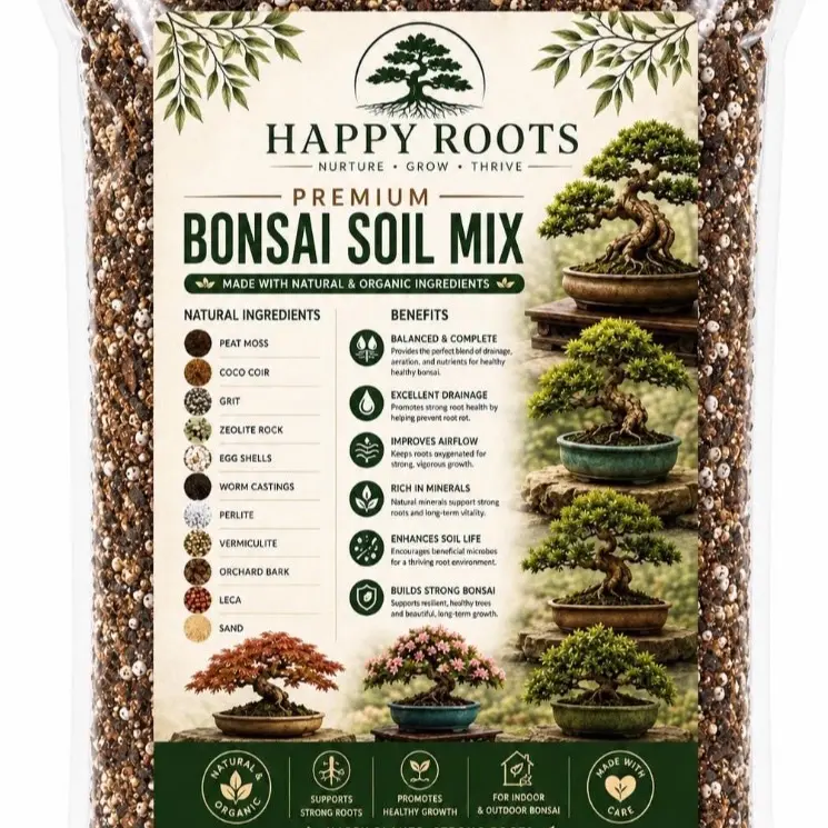 Happy Roots Bonsai Blend Potting Mix | 1.7LB  Nutrient Free bog Blend Soil 1.25 Quarts