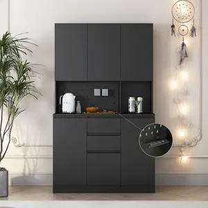 74" Freestanding Kitchen Pantry Cabinet Cupboard with 6 Doors,3 Shelves and 2 Drawer,Versatile Wardrobe & Kitchen Cabinet,Craft Storage Cabinet,Laundry Room Storage for  Kitchen (Black)
