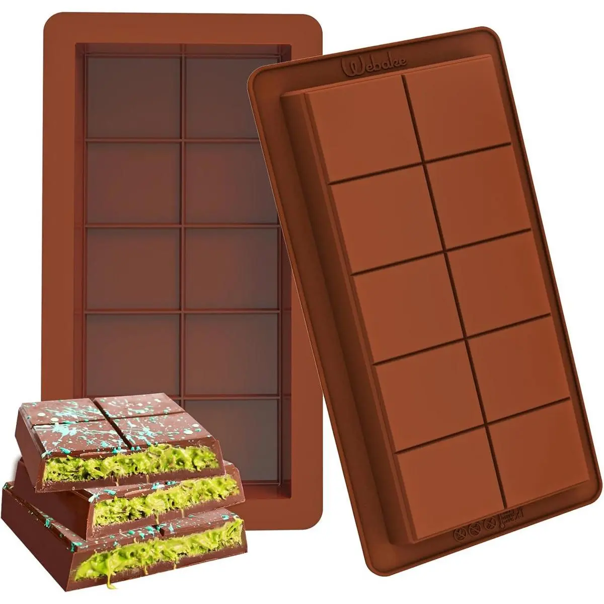 Deep Chocolate Bar Molds 2 Pack, 1 Inch Deep Large and Thick Silicone Chocolate Bar Molds for Stuffed Bar, Big Chocolate Candy Bar Mold for Filling Knafeh Pistachio Chocolate Bar