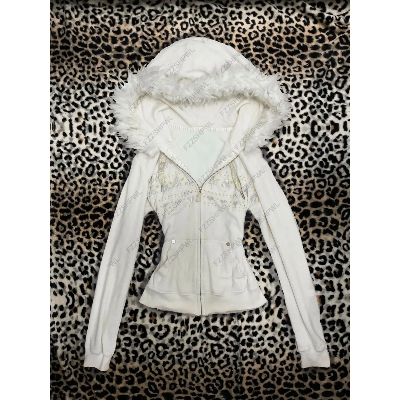 new White sweatshirt for women fall and winter gothic American retro casual bulk streetwear Y2K design Slim cardigan Chic jacket