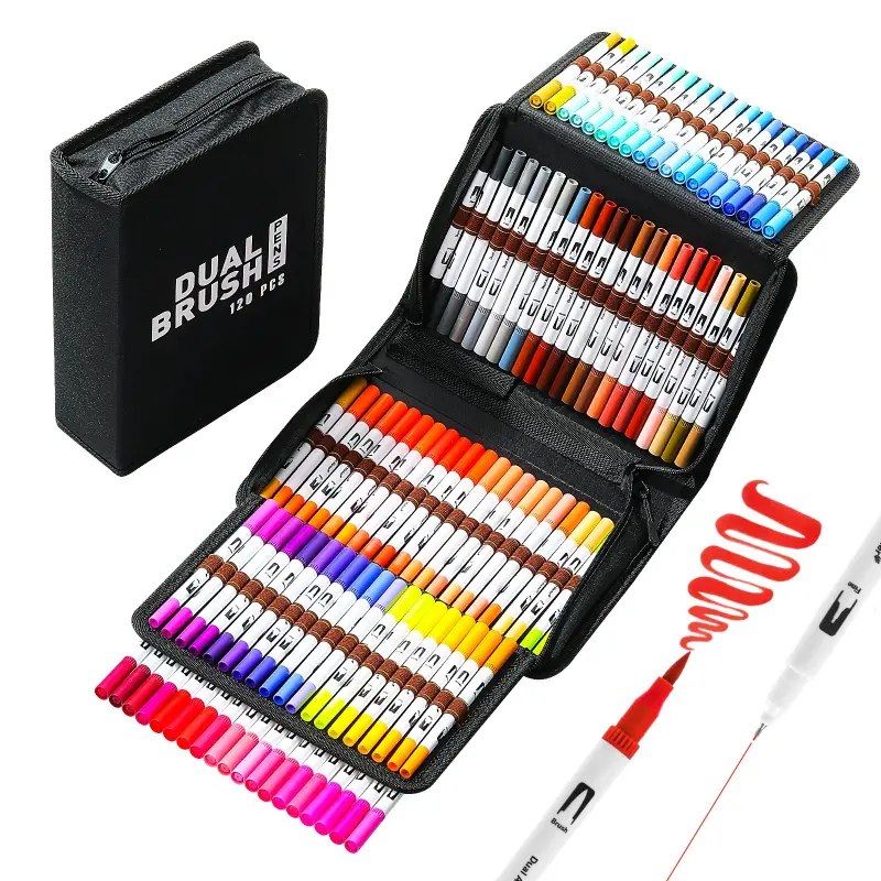 120 Dual Tip Brush Marker Pens with Fineliner & Brush Tip Pens Felt Tip Pens Set, Art Markers Watercolour Brush with Case for Adults Student Colouring Calligraphy Drawing Sketching, Colorful Marker Set, Art Supplies
