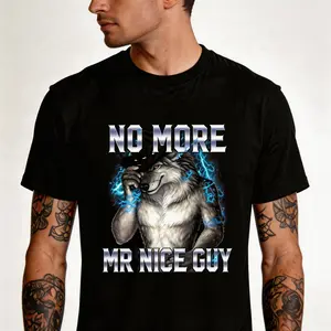 Vintage Washed Wolf Tee - "No More Mr. Nice Guy" Alpha Wolf Meme T-Shirt - Distressed 90s Grunge Streetwear