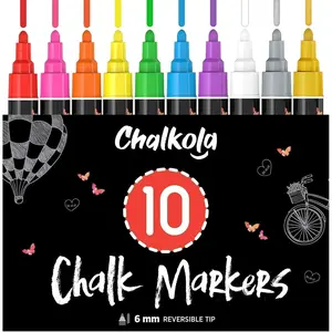 Liquid Chalk Markers Erasable (10 Pack) w/Gold & Silver - Washable Paint Chalk Pens for Chalkboard Signs, Blackboard, Car Window, Bistro, Glass, Board - Neon Wet Wipe 6mm Reversible Bold Tip