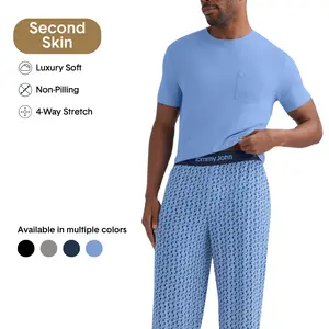 Tommy John Men’s Second Skin Sleep Tee & Pant Set | Ultra-Soft Modal Pajama Set | Lightweight Breathable Loungewear with Stretch Fit