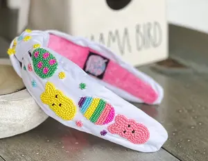 Peeps and Easter Eggs Seed Beaded Top Knot Headband