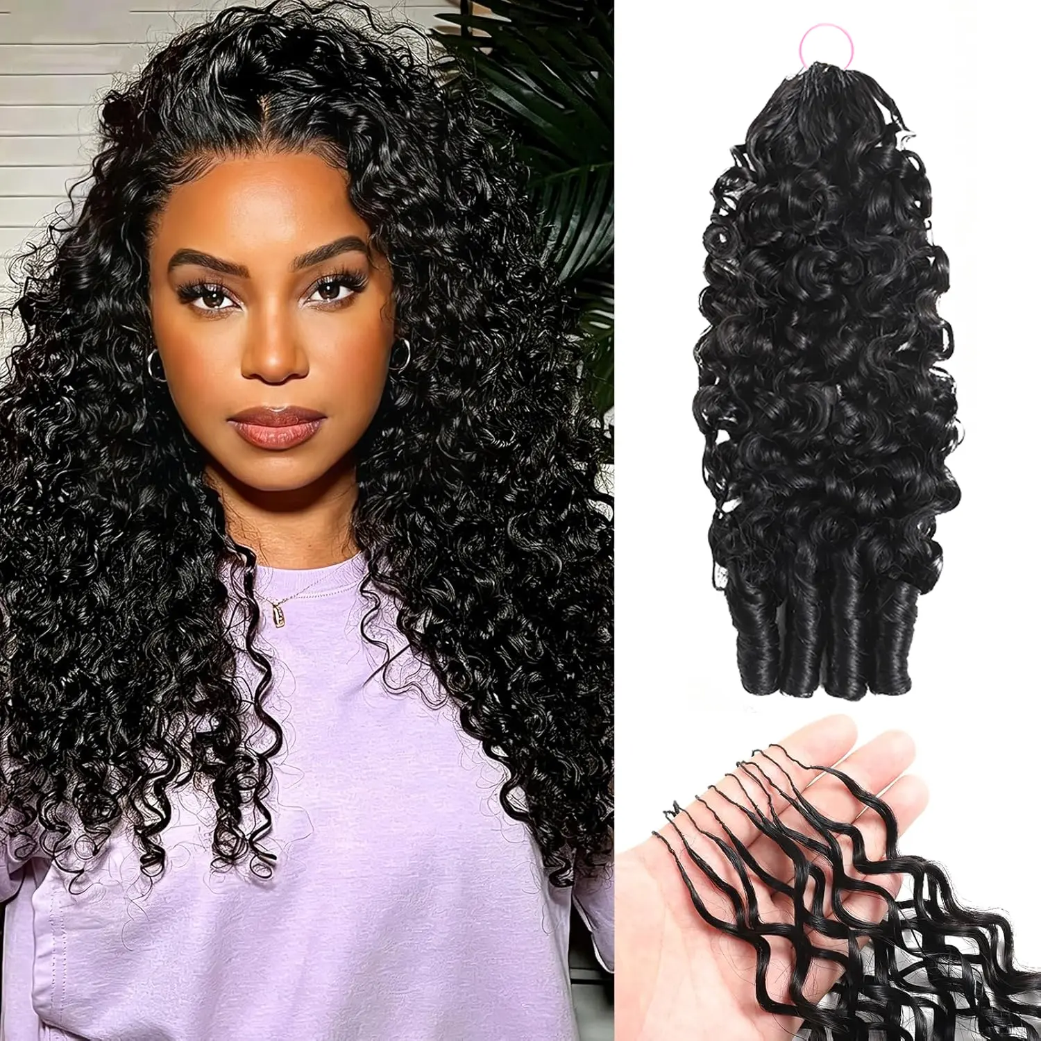 Raw Burmese Curly Human Hair Crochet 14-24 Inch Knotless Pre-Separated Crochet 3c4a Water Curly Hair Lightweight Reusable Virgin Hair Extensions for Women Natural Black Color