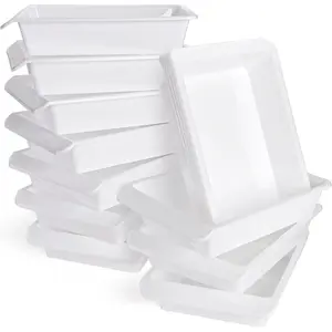 15 Pack Plastic Art Tray for Classroom, White Craft Trays for Kids, Paper Organizer Bins, Activity Organizer Serving Tray for DIY Projects, Painting, Beads, Slime Sensory Toys