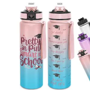 32oz Graduation Themed Water Bottle, 1 Count Portable Large Capacity Sports Drinking Cup with Time Marker, Outdoor Durable Water Bottle for School Office Camping