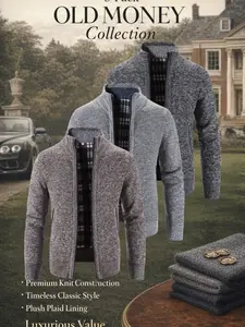 Men's 3-Pack Old Money Style Full-Zip Cardigans, Premium Heavyweight Knit, Plush Plaid Lining, Timeless Sophistication for Office, Country Club, Weekend Brunch