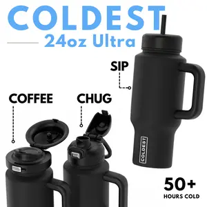 COLDEST Ultra V8 24oz Limitless Series Tumbler – 24oz Stainless Steel Insulated Drinkware Flask | Portable Water Bottle with 3 Lids for Different Occasions | Leakproof, Durable, Ice-Cold Hydration for Gym, Work, Travel, Sports & Daily Use