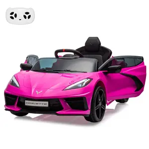 【GARVEE】Ride On Sports Car 12V Battery Powered Electric Car for Toddlers with Licensed Corvette Design, Remote Control, Visual Dashboard, Music, LED Lights, and Rose Red Color - Perfect Gift for Boys and Girls