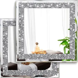 2 Piece Wall Mirrors Crush Diamond Mirror Decor Silver Decorative Home 12”x12”