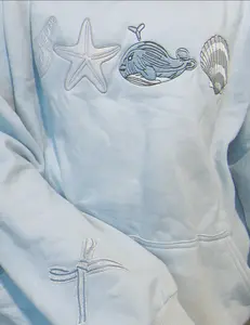 Costal Seashell Embroidered Hoodie That Brings The Beach Vibe Wherever You Are Pullover Embroidery Hoodie