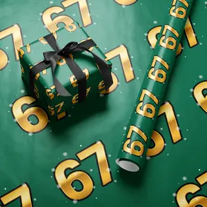 Golden 67 Meme Wrapping Paper Christmas, Retro Holiday Gift Wrap for Classic Festive Lovers, Dark Green Seasonal Gift Wrap