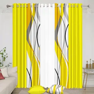 Yellow & White Abstract Wave Design Grommet Top Curtains for Living Room Modern Decorative Window Treatments