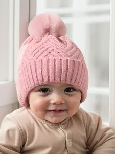 Baby Boys & Girls Newborn Toddler Pom-Pom Beanie, Knitting Beanie, Cozy Knit Winter Warm Bonnet Hat, Casual Style for Fall/winter, Outdoor Accessory