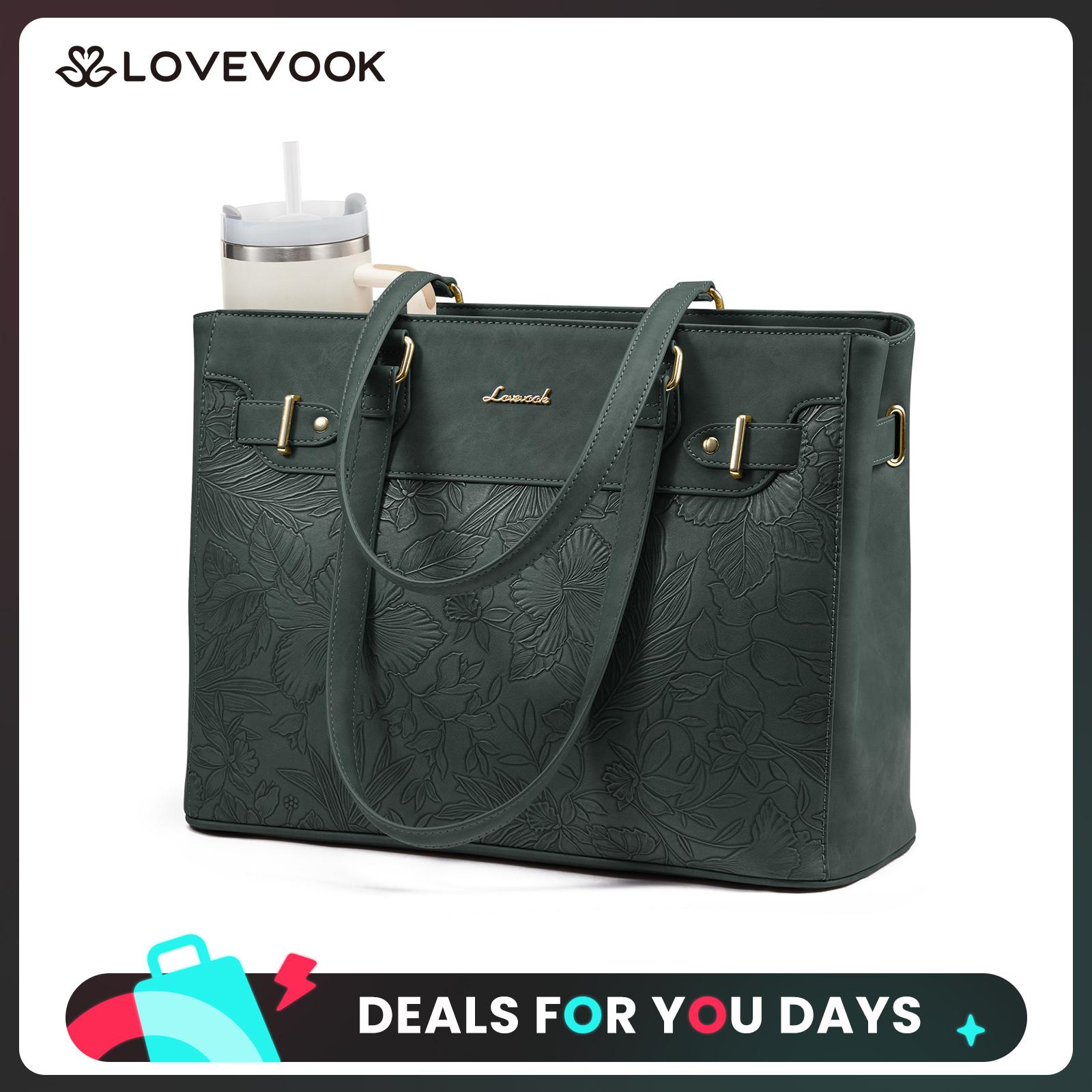 LOVEVOOK 15.6 & 17.3 inch Laptop Tote Bag for Women, Lightweight Work Teacher Tote Bag with Large Cup Holder, Waterproof Vegan Leather Computer Bag for Work, Office,Casual,DealsForYouDays