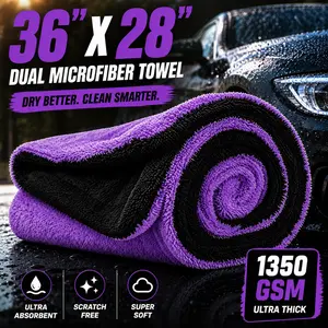 Largest 36''x28'' Double Twisted Loop Car Drying Towel, 1350GSM Ultra-Absorbent Microfiber Drying Towel for Automotive Detailing Vehicle Wash Kit