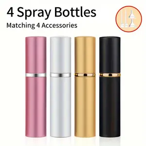 Portable Mini Perfume Spray Bottle, 4 Counts Refillable Perfume Atomizer Bottle with 2 Counts Funnel & 2 Counts Transfer Tool, Travel Perfume Dispenser Bottle, Makeup Container Set