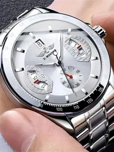 Men's Fashion Mechanical Watch, Automatic Wind Stainless Steel Strap, Waterproof Alloy Case, Elegant Business Casual Timepiece Gift