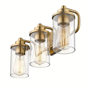 2024 Bathroom Vanity Light, 3-Light Vanity Lighting Fixture, Brushed Gold Finish Farmhouse Modern Wall Lamp, Metal Wall Sconce with Clear Glass Shade (Bulbs NOT included)