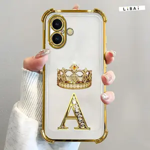 Suitable for [iPhone 16 Plus] New high-end crown electroplated gold edge mobile phone case new business simple explosion-proof mobile phone case affordable anti-fall anti-fingerprint-888