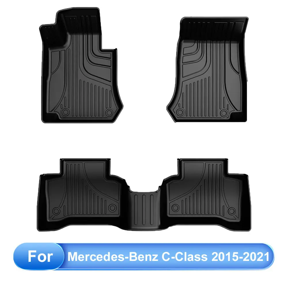 AOMSAZTO Custom Fit Vehicle-Specific Floor Mat Set, 3Pcs TPE Rubber Mats for Mercedes-Benz C300 2015-2021 C Class Sedan (1st & 2nd Row Only), Waterproof, Odorless, Stain Resistant, Durable
