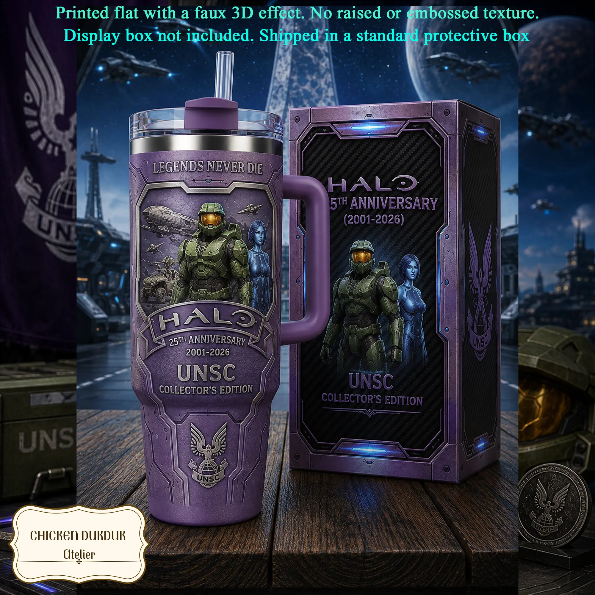 Halo UNSC 25th Anniversary 2001–2026 40oz Tumbler V2 Premium Stainless Steel Insulated Travel Cup With Handle and Straw, Gaming Collector Mug, Gamer Gift, John-117 Halo Master Chief Cup Gaming Merch