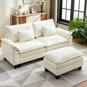 Modular Cloud Couch Sectional Sofa, L Shaped Deep Seat with Ottoman & Pillows Ultra Comfy Corduroy Loveseat for Living Room Apartment or Bedroom-BOX A