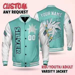 Silver The Hedgehog Varsity Jacket, Custom Sonic Character Bomber, Fun Youth And Adult Streetwear Layer For Gaming And Animation Fans