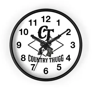 Country Thugg logo Wall Clock | CT Revolver Graphic, Black White Analog