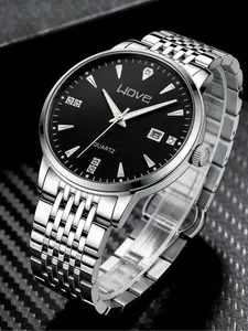 Men's Minimalist Luxury Business Quartz Watch Polished Stainless Steel Jubilee Bracelet, Black Dial&Diamond Accents, Date Window, Precise Quartz Movement, Ideal for Business Commute & Premium Gifting