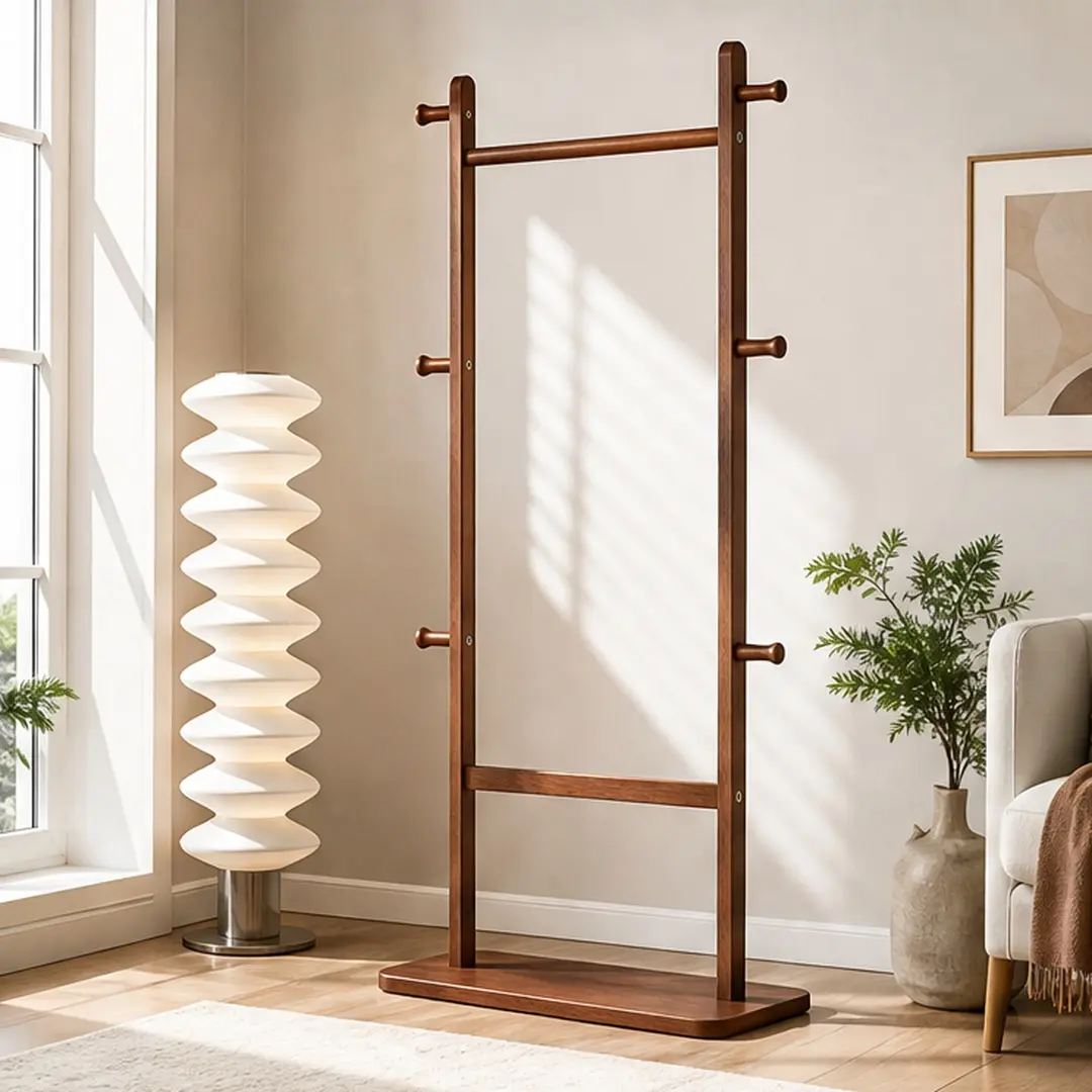 Solid Wood Coat Rack with Hooks, Freestanding Hall Tree Stand, 23.6x11x71in, Rubber Wood, Walnut/Natural/White Options, for Bedroom Entryway Living Room, Easy Assembly, Space Saving, Natural/Walnut/White Color Options, Rubber Wood Material