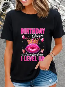 100% Cotton Unisex Birthday Queen I Don’t Get Older I Level Up Girls Bday Party T-Shirt Vintage Graphic Printed Casual Unisex Tshirt