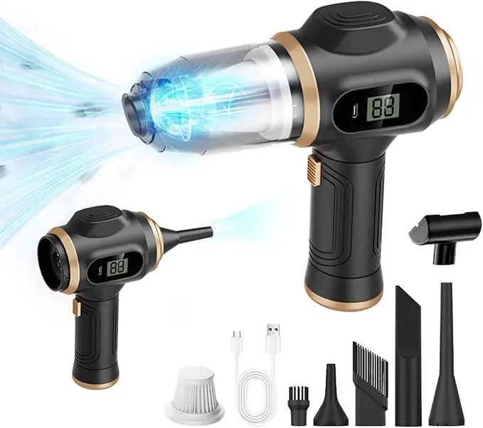 Portable Cordless Rechargeable Car Vacuum Kit - 5000Pa Power, Type-C, Blow/Suck Function, Ergonomic Handle, Multi Nozzles for Automotive Interior Quick Clean, Handheld Car Accessory