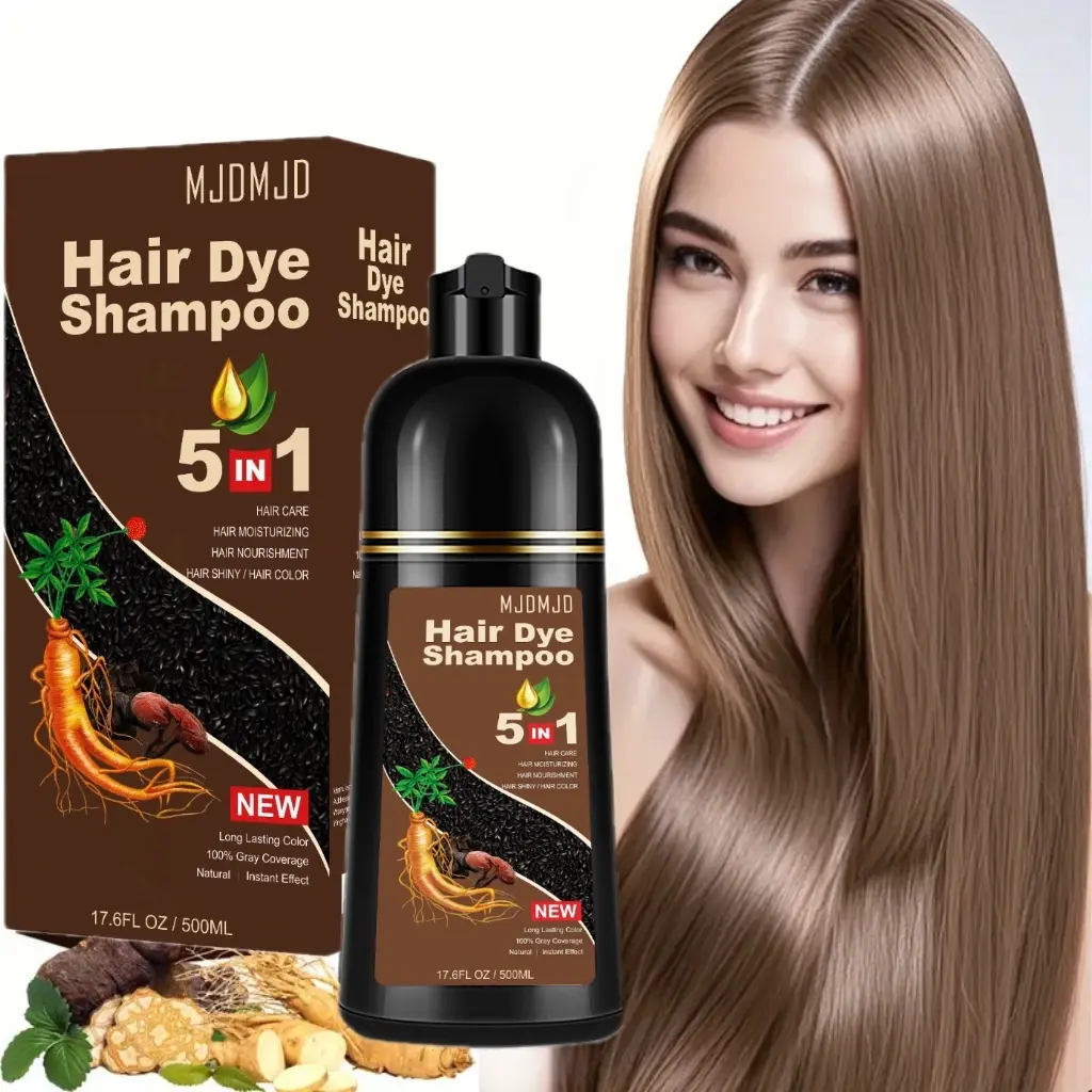 MJDMJD Instant 5 in 1 Light Brown Hair Dye Shampoo Covering Grey Hair,All-in-One Hair Color Nourishes,Herbal Hair Color Shampoo for Women & Men - Natural & Healthy Plant Ingredients Hair Dye in Minutes,Easy to Use At Home,Unisex Haircare