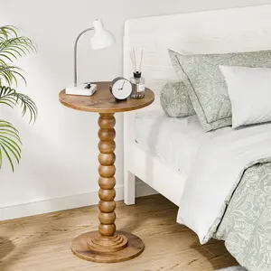 Round Side Table - Solid Wood Leg Small Drink Table for Living Room Bedroom Office