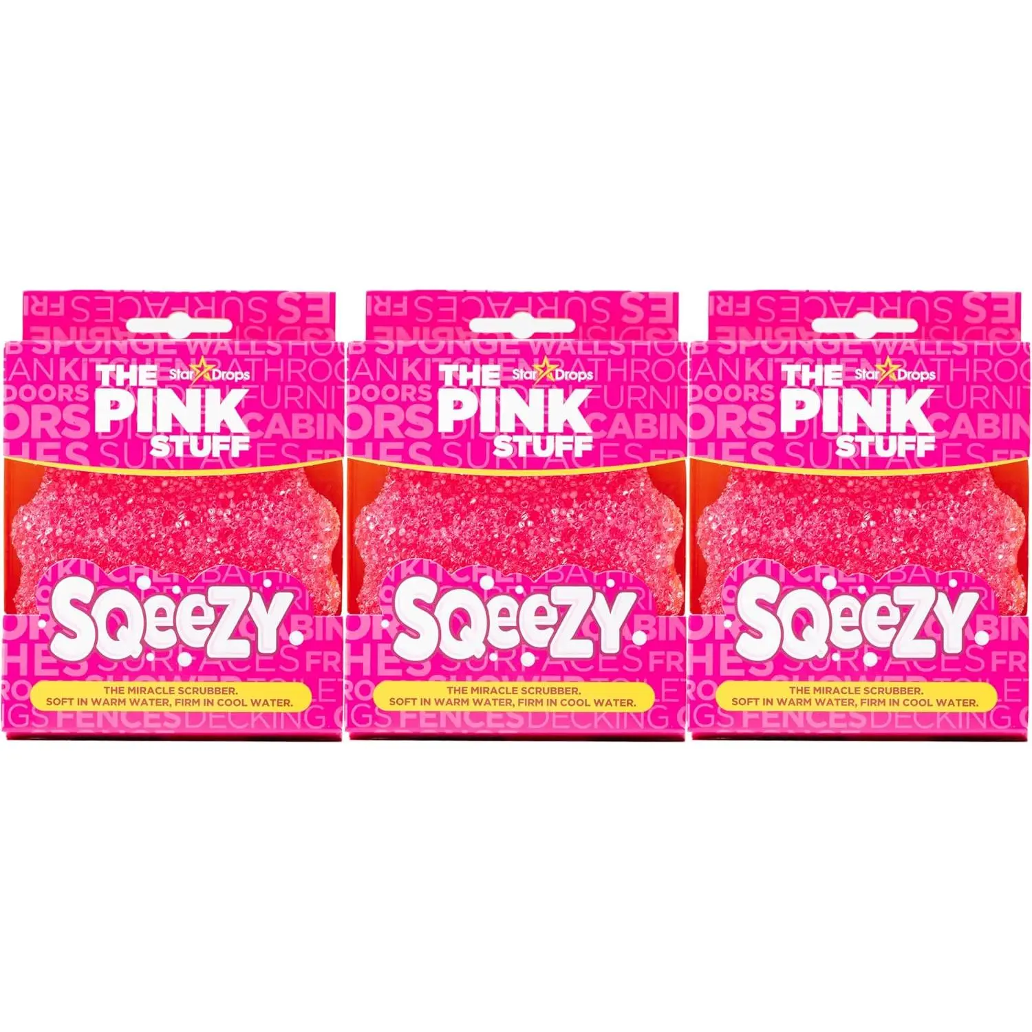 Stardrops The Pink Stuff Miracle SQeeZY Scrubber Sponge, 3 Pack