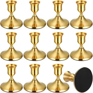 12 count Brass  Taper Candle Holders Set,  Metal Candlestick Holders for Table Centerpiece, Wedding Reception, Festive Christmas Mantel Decoration or  Decor