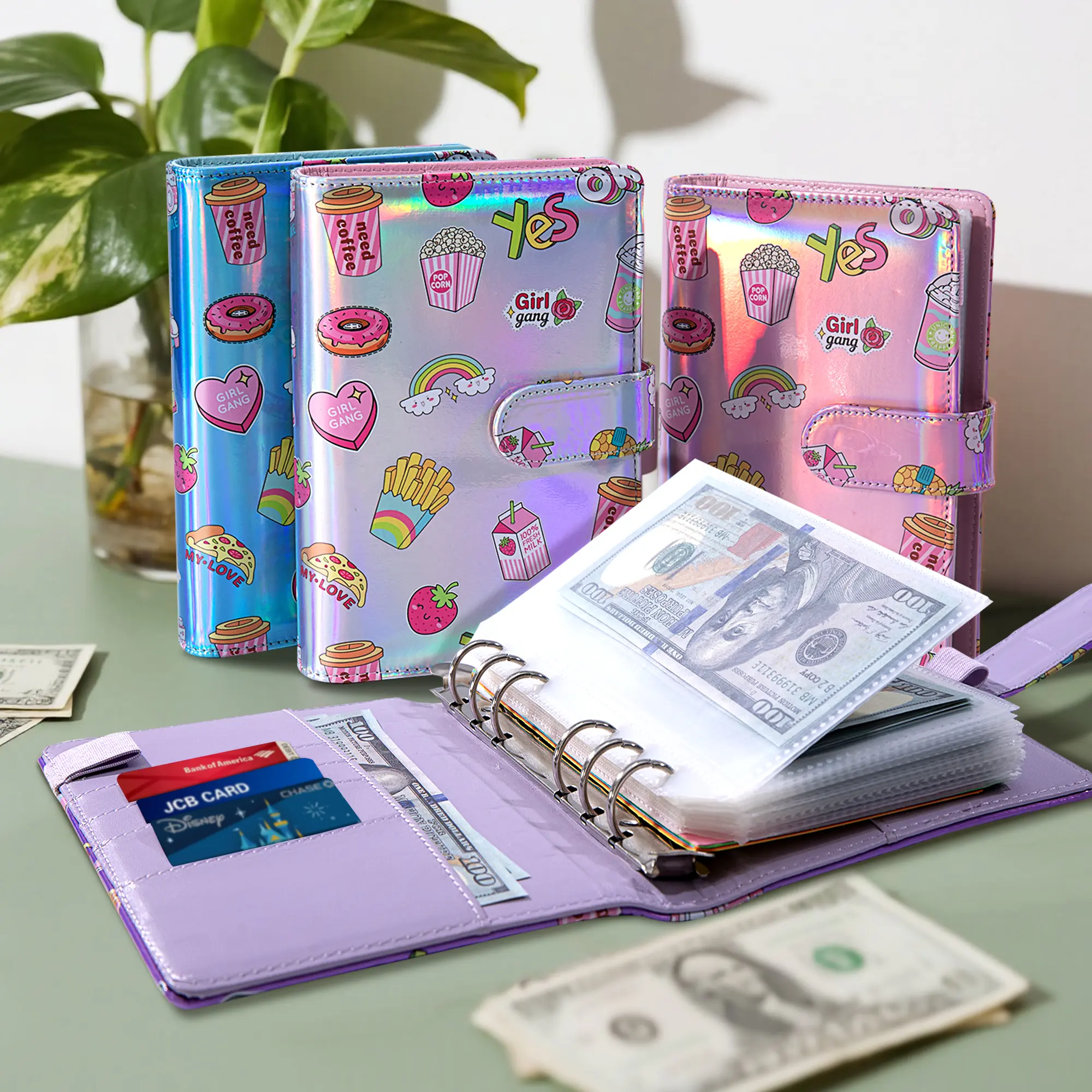 BRAVE ELK A6 Cash Storage Binder - Cartoon-Cover Office Stationery Budgeting Tool with 12 Receipt Pockets, Zipper Envelopes, Cash Envelopes, Expense Budget Sheets, Sticker Sets for Personal Budgeting