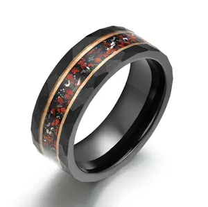 Rings By Pristine Black Hammered Tungsten Dinosaur Bone and Meteorite Men's Wedding Band 8MM
