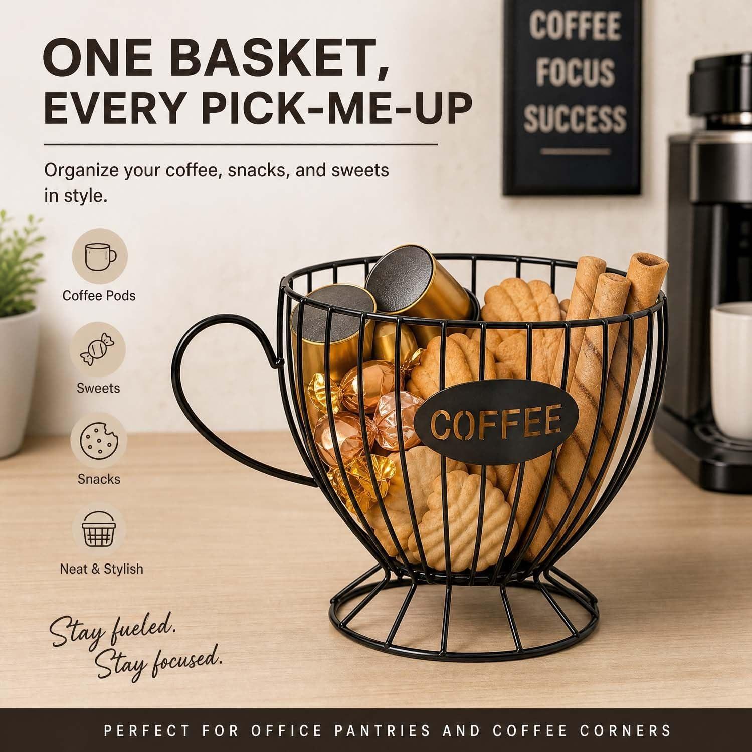 Metal Coffee Capsule Storage Basket Cup Shape Wire Coffee Pod Holder Countertop Coffee Organizer for Cup Coffee Station Decor