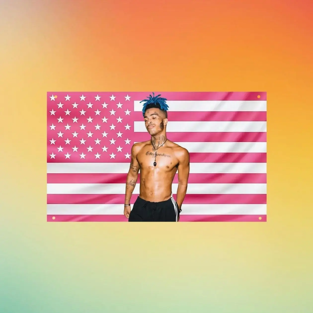 XXXTentacion Pink US Flag Wall Tapestry, Rapper Wall Flag, Hip Hop Bedroom Decor, XXX Fan Gift
