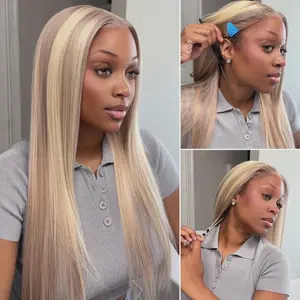 Megalook Hair 13x6 Three-Go Champagne Blonde Glueless Wigs Silky Straight 100% Human Hair Lace Front Wig with Drawstring for Effortless Elegance