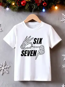 Boys' Casual Fitted Short Sleeve Shirt, Weird gesture Six Seven Pattern, Funny Graphic Tees, Youth Sports Clothing, Perfect Christmas Gift for Brothers, All Seasons