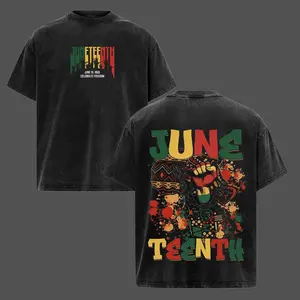 Black Washed Juneteenth Pride Graphic T-Shirt, African American Heritage Oversized Tee, Streetwear Cotton Shirt - Double Sided Printing - Unisex Tees