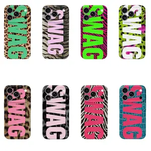 SWAG Text Print Animal Print Leopard Zebra Pattern Bold Aesthetic Phone Case for iPhone 17 Pro Max/17 Pro/17/16 E/15/14/13/12/11/XS Max Plus Mobile Phone Accessories-FLGMYK118-125