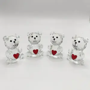 4-Pack Crystal Glass Bear Figurines - Handmade 3D Animal Paperweights, Christmas Home Decor Gift Set for Holidays, Birthdays, Mother's Day