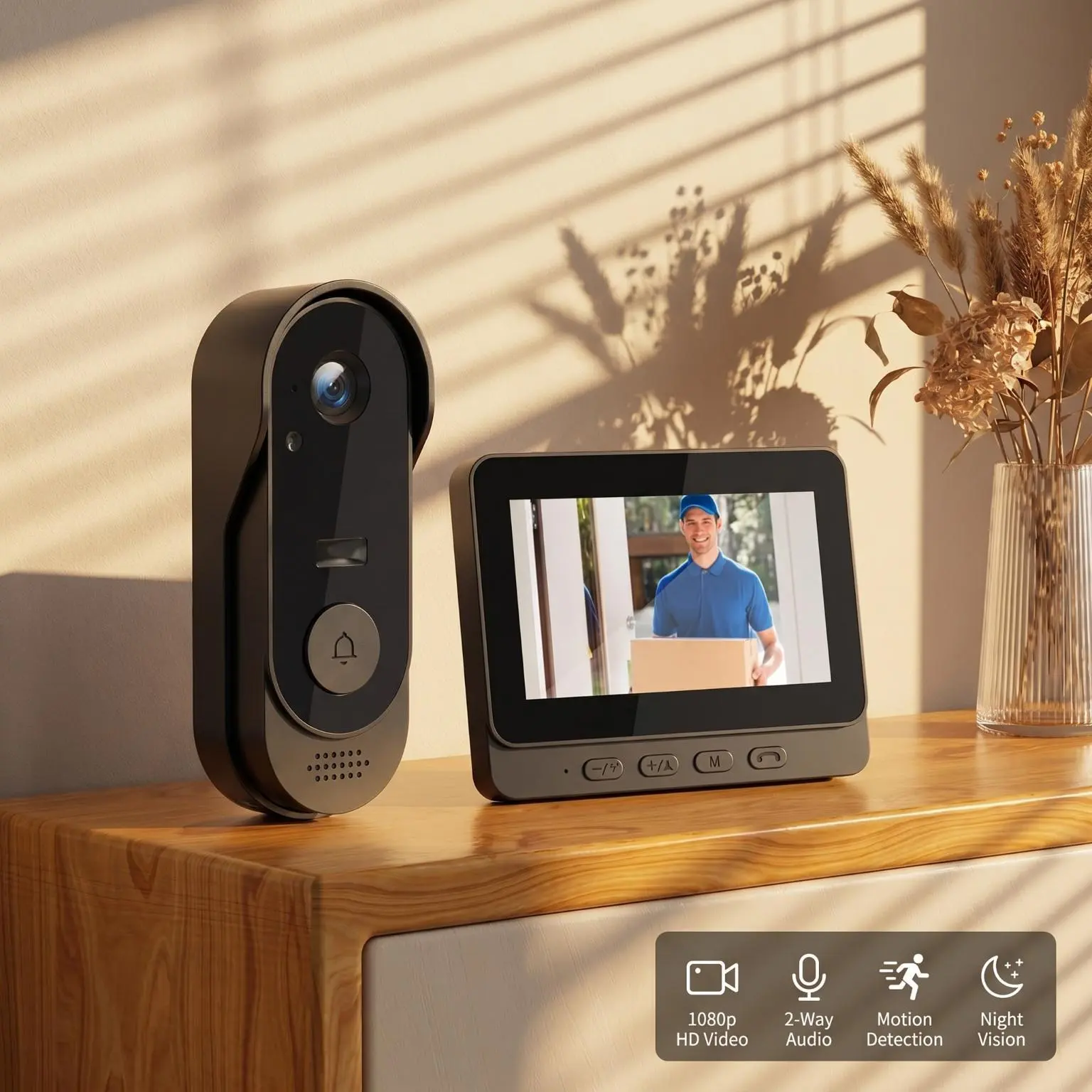 【Toolupgrade】KEPEAK Wireless Video Doorbell Camera with 4.3" Display, 2.4G Connection, 1080p Resolution, 2-Way Audio, Night Vision, 1-Key Recording, 128G/132G SD Card Support, Water Resistance, Door Mount, Home Security System, Cameras for Home